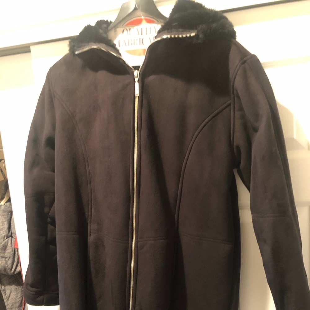 Hooded faux fur and shearling trench coat